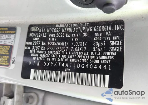2013 Kia Sorento Lx from USA, damaged, VIN 5XYKT4A11DG404441